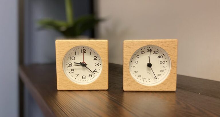 ブナ材温湿度計 ブナ材時計（アラーム機能付）-